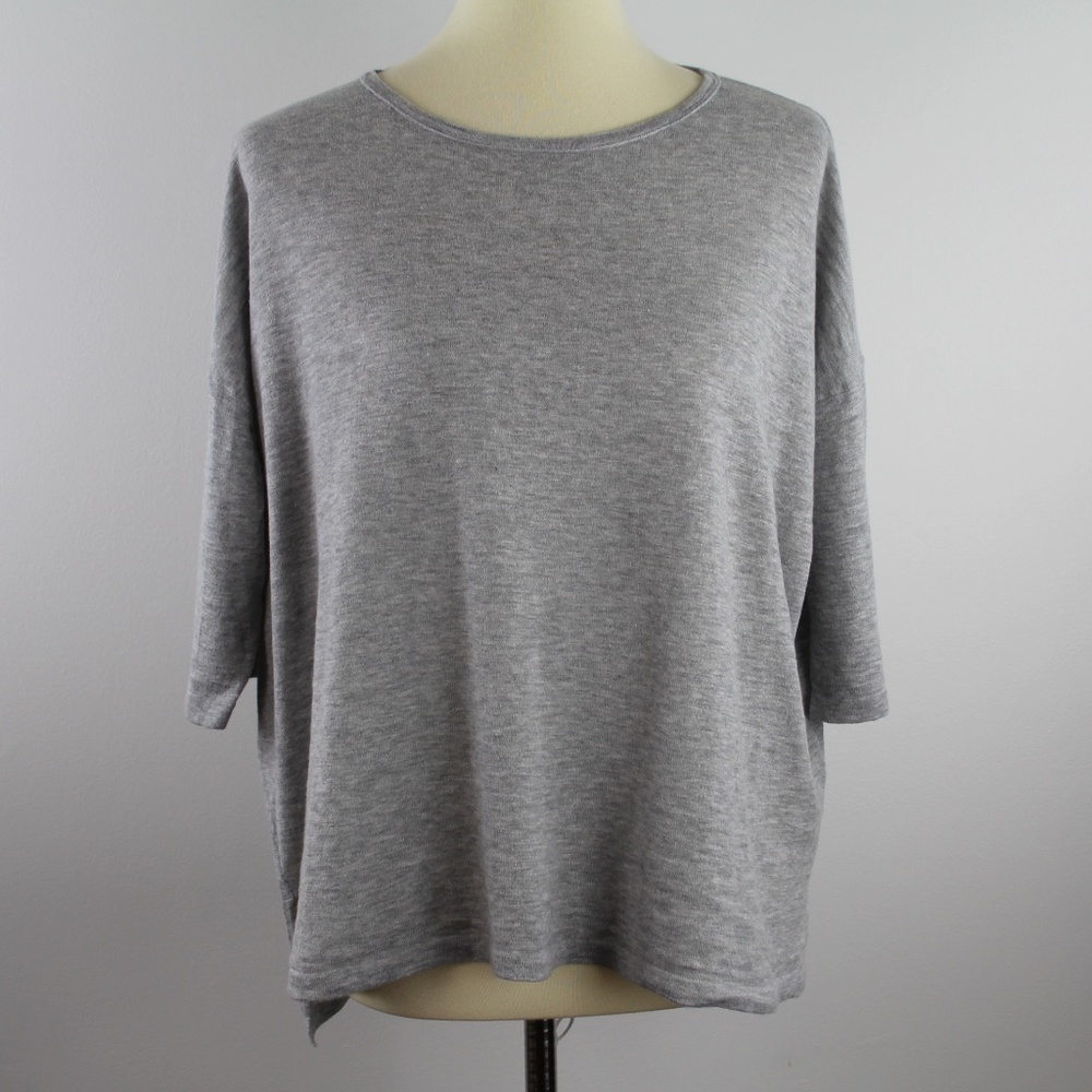 Skull Cashmere Grey Draping Cotton Dolman Sleeve High Low Hem Top Black Skull XS